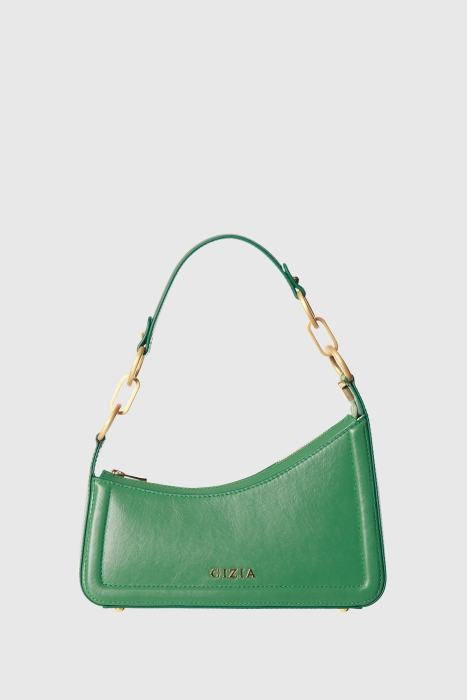 Gizia Asymmetrical Green Baguette Bag With Logo. 1