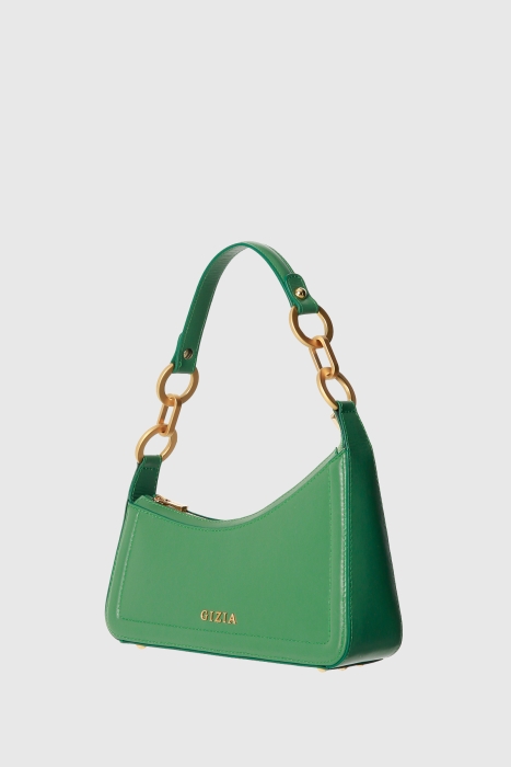 Gizia Asymmetrical Green Baguette Bag With Logo. 2
