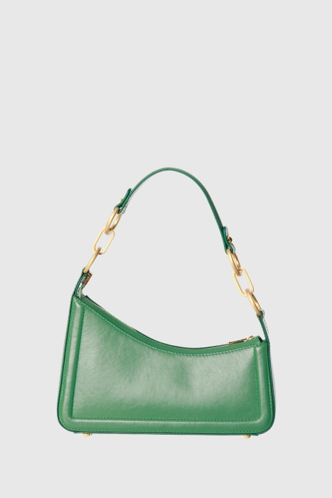 Gizia Asymmetrical Green Baguette Bag With Logo. 3
