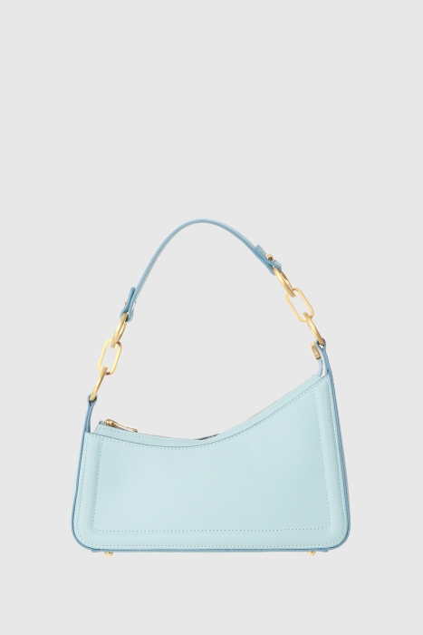 Gizia Asymmetrical Blue Baguette Bag With Logo. 1
