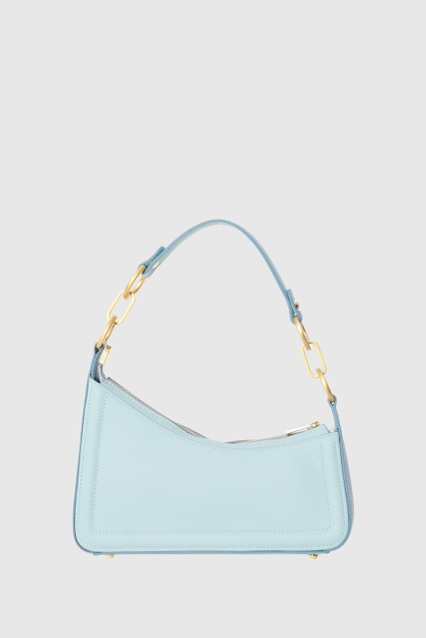 Gizia Asymmetrical Blue Baguette Bag With Logo. 3