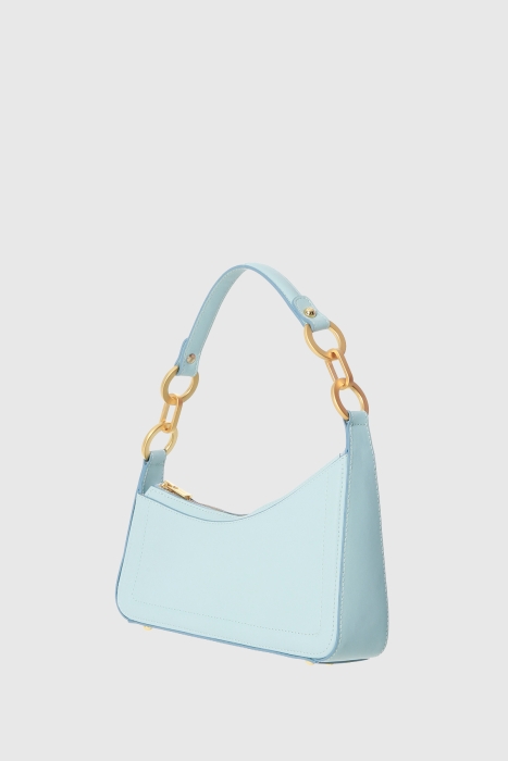 Gizia Asymmetrical Blue Baguette Bag With Logo. 2