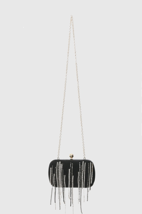 Gizia Stone Tassel Detailed Chain Black Bag. 1