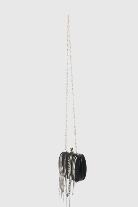 Gizia Stone Tassel Detailed Chain Black Bag. 2