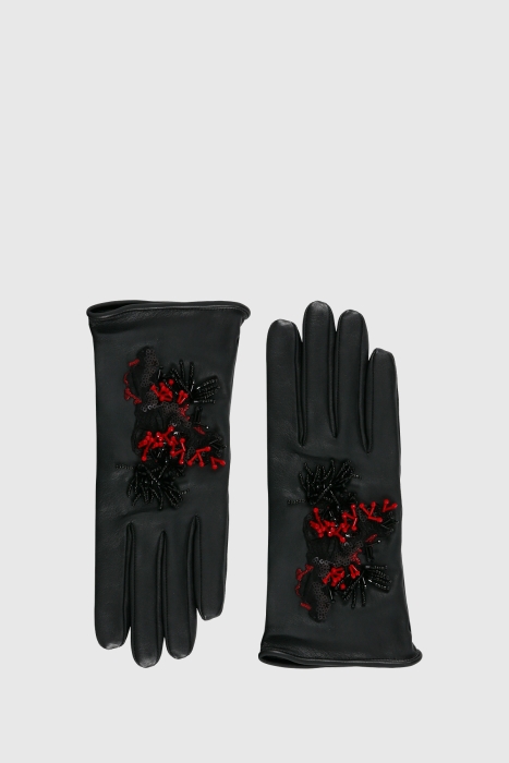 Gizia Embroidery and Embroidery Detailed Leather Gloves. 3