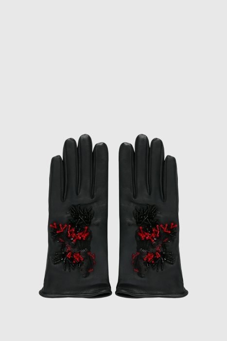 Gizia Embroidery and Embroidery Detailed Leather Gloves. 1