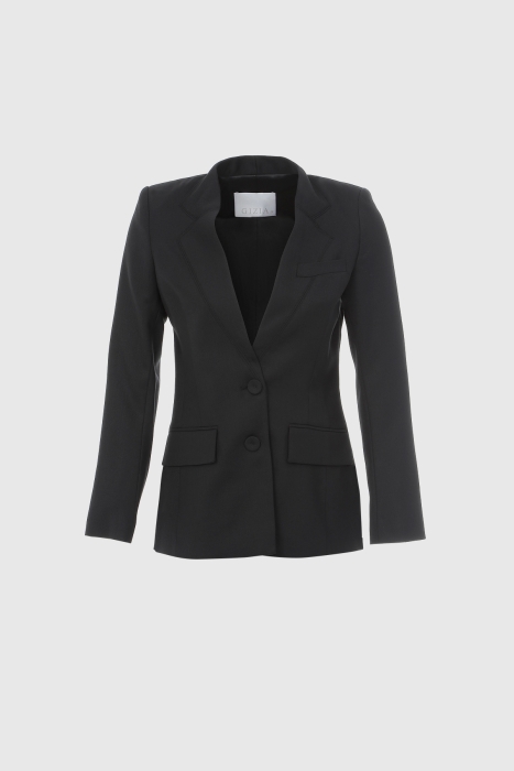 Gizia Black Blazer Classic Jacket with Stitched Collar Detail. 1