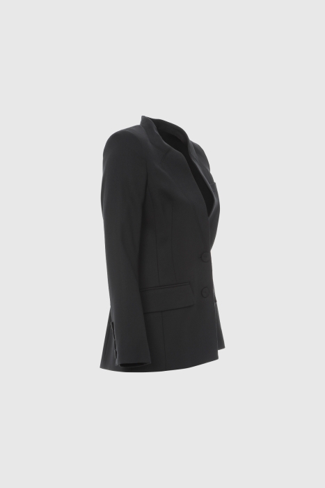 Gizia Black Blazer Classic Jacket with Stitched Collar Detail. 2