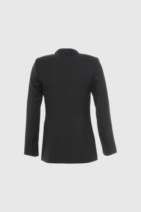 Gizia Black Blazer Classic Jacket with Stitched Collar Detail. 3