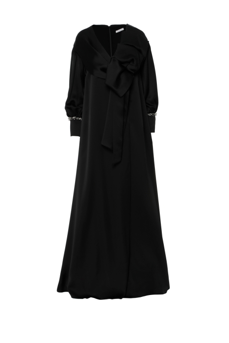 Gizia فستان سهرة أسود طويل مزين بفيونكة. 1