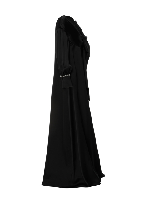 Gizia فستان سهرة أسود طويل مزين بفيونكة. 2