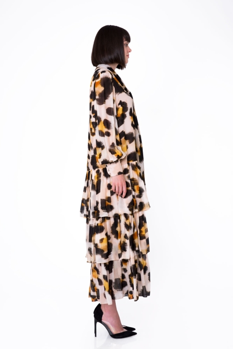 Gizia Leopard Print Long Chiffon Dress With Neck Tie Detail. 2