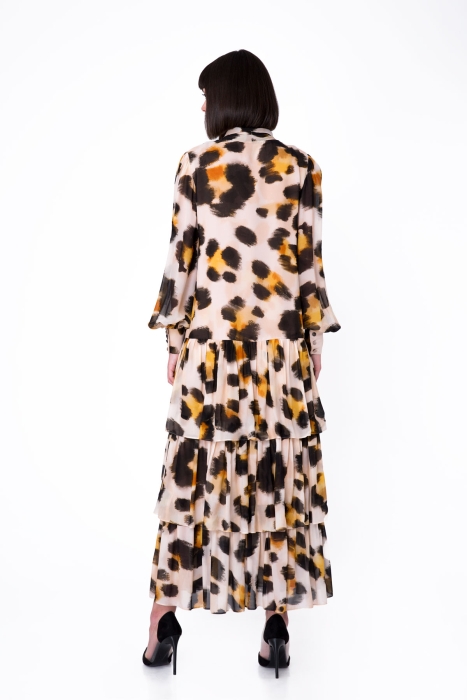 Gizia Leopard Print Long Chiffon Dress With Neck Tie Detail. 4