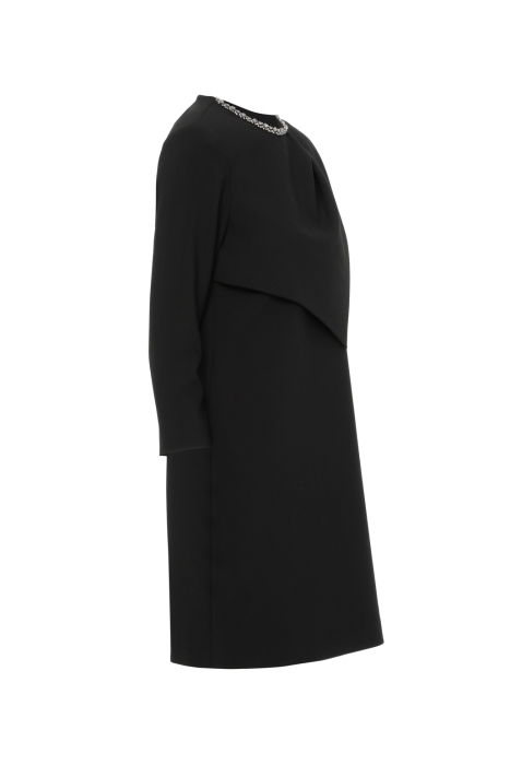 Gizia Embroidered Collar Front Pleat Piece Mini Black Dress. 2