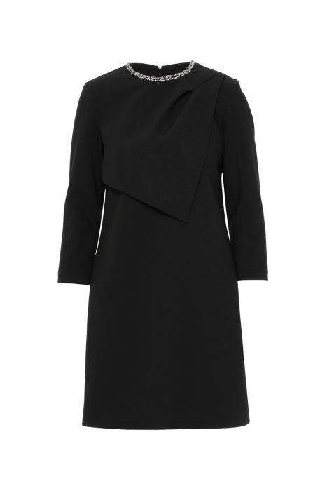 Gizia Embroidered Collar Front Pleat Piece Mini Black Dress. 1