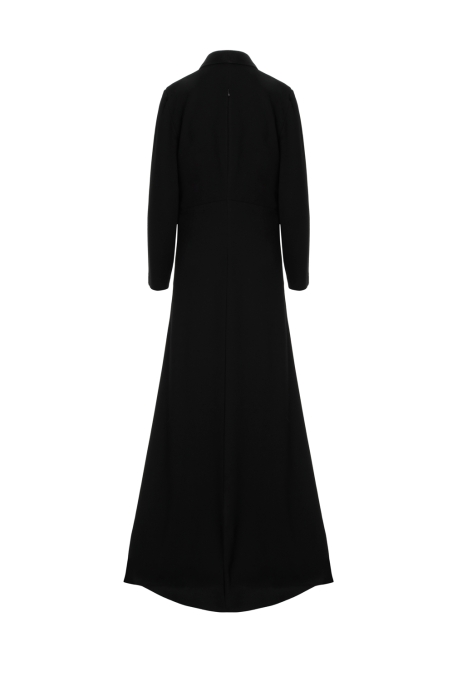 Gizia Draped Detailed Embroidered Long Black Dress. 3