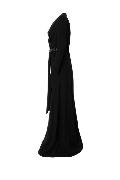 Gizia Draped Detailed Embroidered Long Black Dress. 2