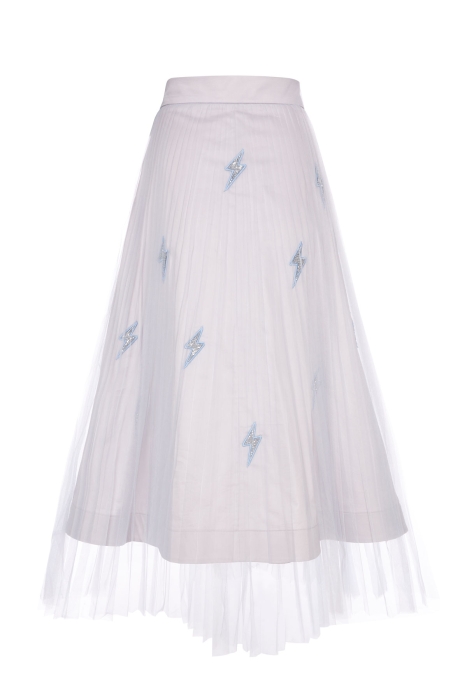 Gizia Tulle Covered Neon Blue Poplin Midi Skirt. 2 Gizia Tulle Covered Neon Blue Poplin Midi Skirt. 2