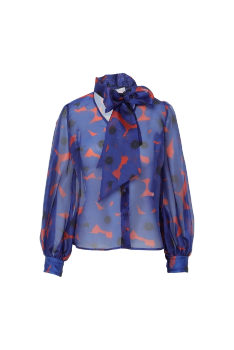 Gizia Patterned Lacing Detailed Navy Blue Blouse. 1