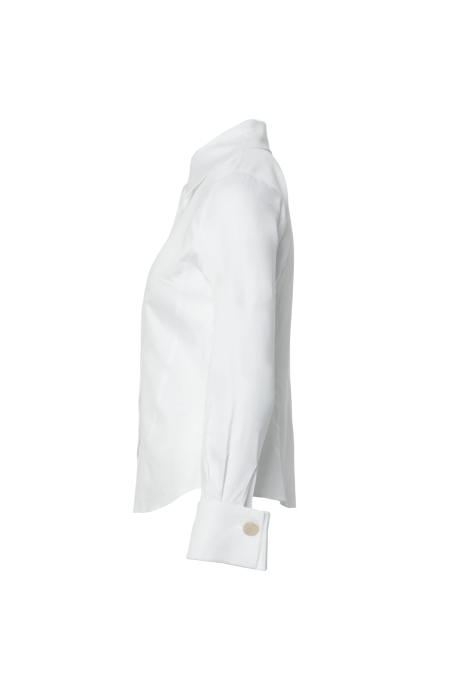Gizia Cuff Detailed Wide Collar Ecru Fit Poplin Shirt. 2