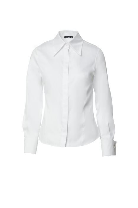 Gizia Cuff Detailed Wide Collar Ecru Fit Poplin Shirt. 1