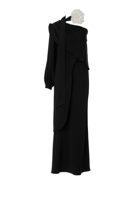 Gizia Black Suit with Floral Brooch. 1 Gizia Black Suit with Floral Brooch. 1