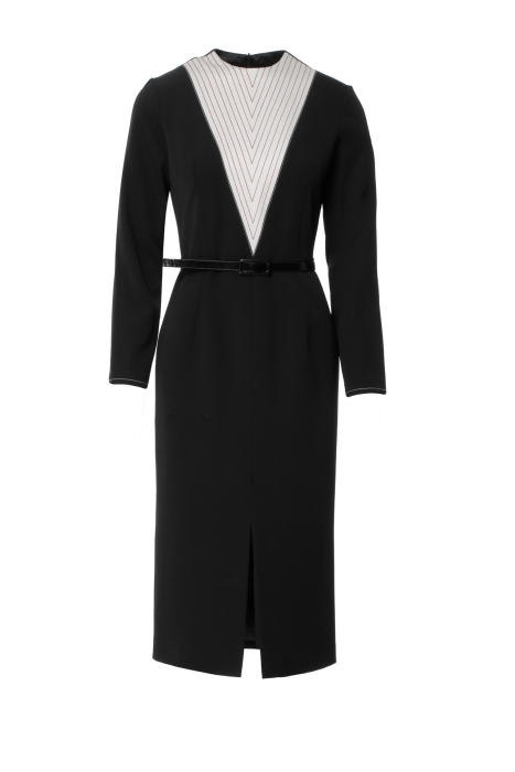 Gizia George V-Neck Embroidery Detailed Black Midi Dress. 1 Gizia George V-Neck Embroidery Detailed Black Midi Dress. 1