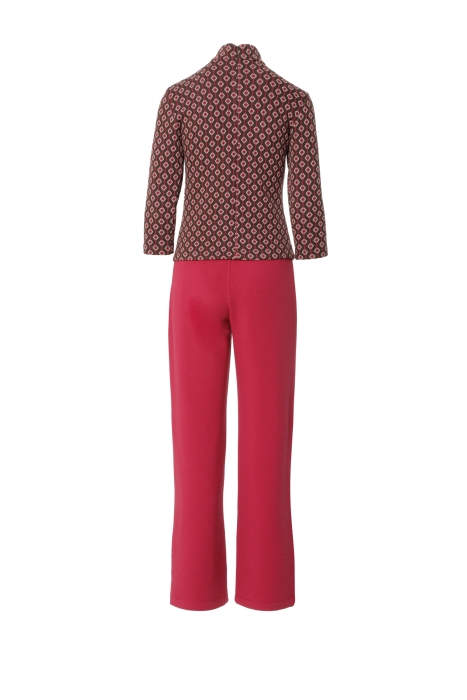 Gizia Contrast Patterned Stand Up Collar Three Quarter Sleeve Casual Cut Trousers Pink Knitwear Suit. 3 Gizia Contrast Patterned Stand Up Collar Three Quarter Sleeve Casual Cut Trousers Pink Knitwear Suit. 3