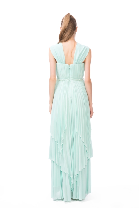 Gizia Stone Embroidered Detailed Long Green Dress. 3