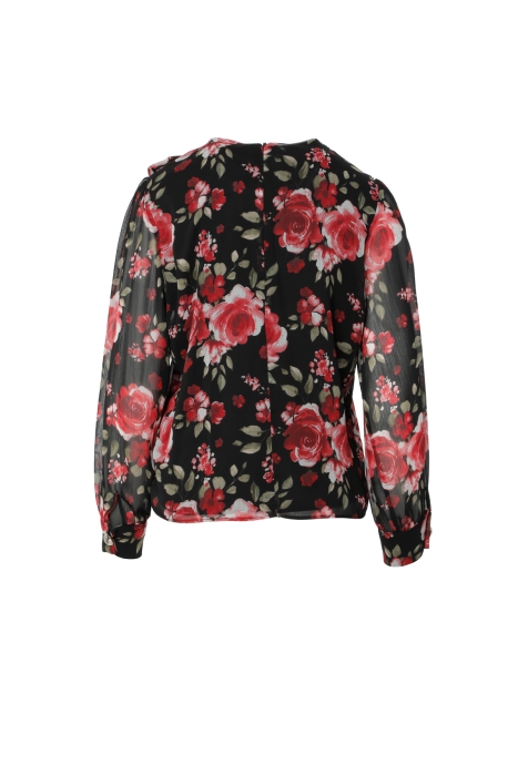 Gizia Rose Patterned Gold Button Detailed Frilly Zippered Blouse. 3 Gizia Rose Patterned Gold Button Detailed Frilly Zippered Blouse. 3