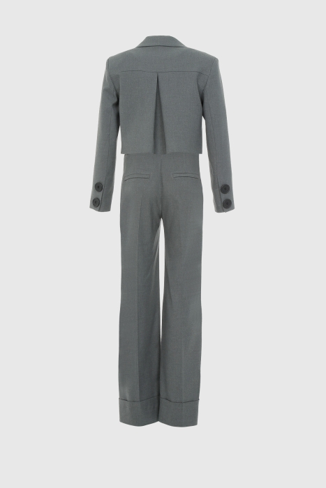 Gizia Gray Suit With Crop Jacket And Palazzo Trousers With Side Closure. 4