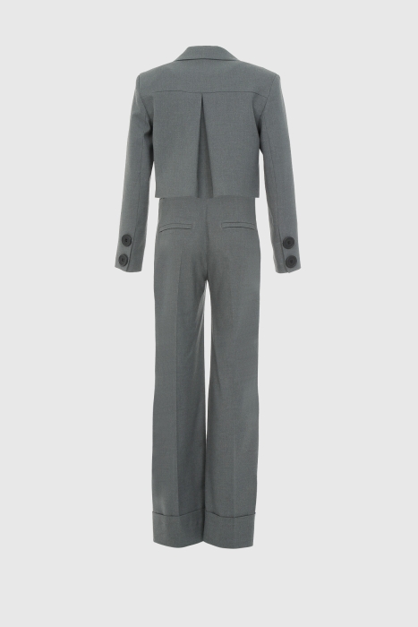 Gizia Gray Suit With Crop Jacket And Palazzo Trousers With Side Closure. 4 Gizia Gray Suit With Crop Jacket And Palazzo Trousers With Side Closure. 4