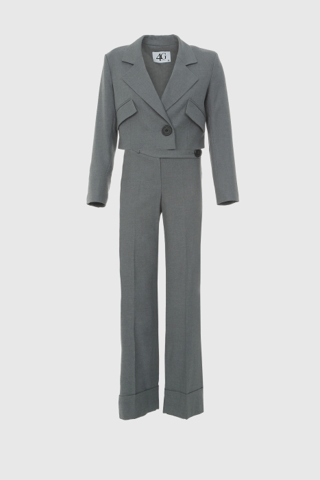 Gizia Gray Suit With Crop Jacket And Palazzo Trousers With Side Closure. 1