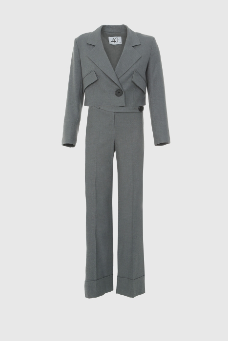Gizia Gray Suit With Crop Jacket And Palazzo Trousers With Side Closure. 1 Gizia Gray Suit With Crop Jacket And Palazzo Trousers With Side Closure. 1