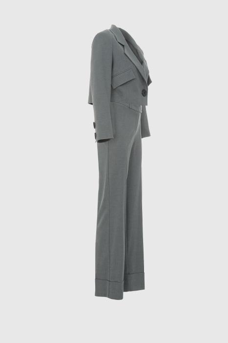 Gizia Gray Suit With Crop Jacket And Palazzo Trousers With Side Closure. 2