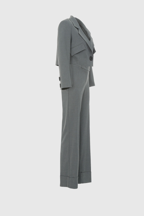 Gizia Gray Suit With Crop Jacket And Palazzo Trousers With Side Closure. 2 Gizia Gray Suit With Crop Jacket And Palazzo Trousers With Side Closure. 2