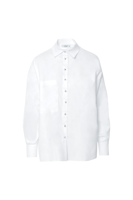 Gizia Button Detail Back Long Comfortable Cut Sheer Collar Poplin White Shirt. 1