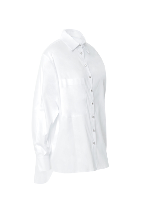Gizia Button Detail Back Long Comfortable Cut Sheer Collar Poplin White Shirt. 2