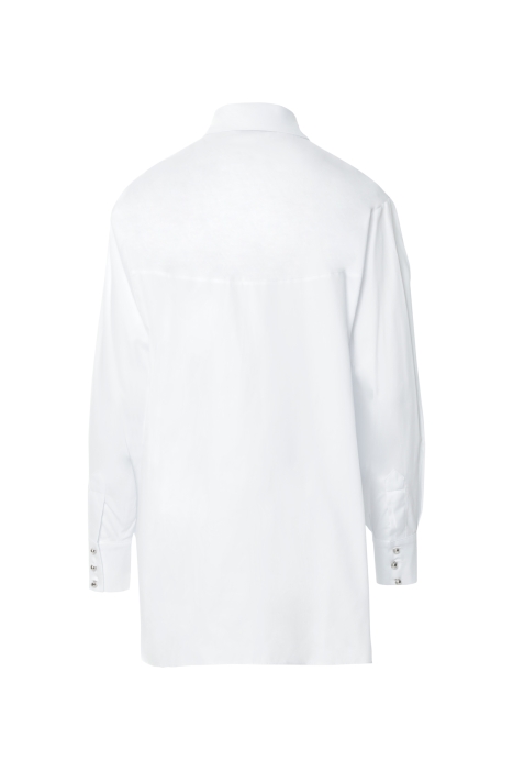 Gizia Button Detail Back Long Comfortable Cut Sheer Collar Poplin White Shirt. 3