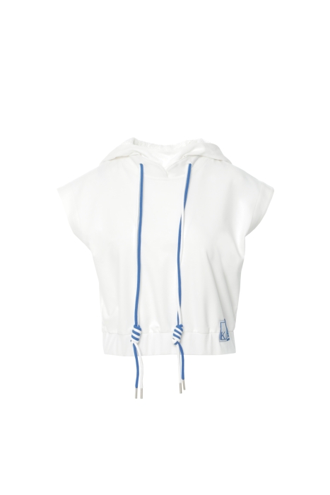 Gizia Comfortable Cut Sleeveless Ecru Sweatshirt with Hoodie. 1