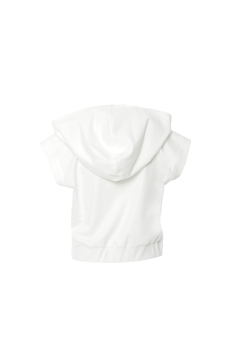 Gizia Comfortable Cut Sleeveless Ecru Sweatshirt with Hoodie. 3