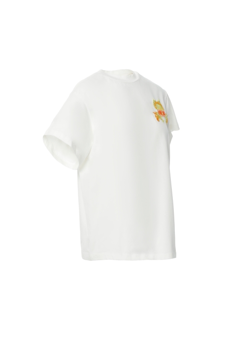 Gizia Basic Ecru Tshirt With Applique Embroidery Detail. 2