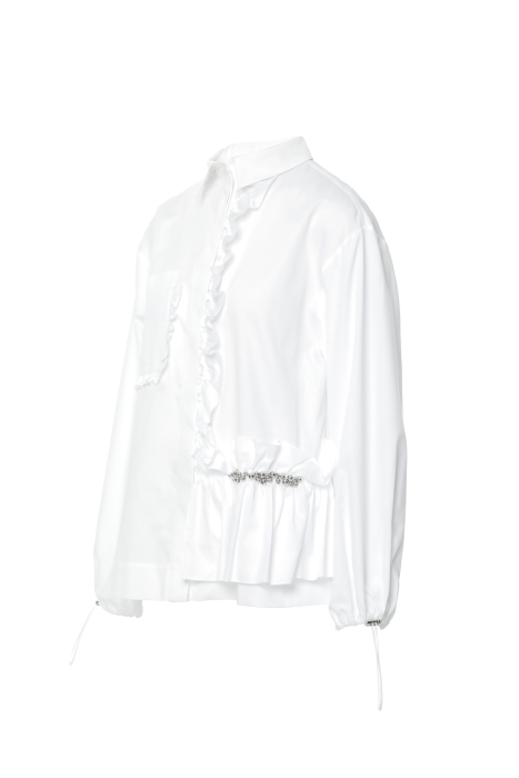 Gizia Asymmetric Embroidered White Shirt With Ruffle Detail. 2
