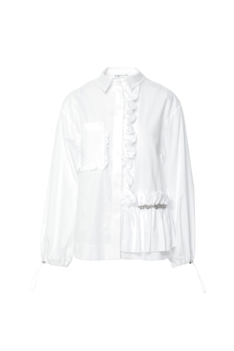 Gizia Asymmetric Embroidered White Shirt With Ruffle Detail. 1