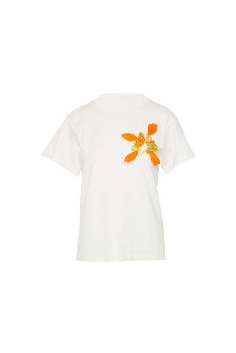 Gizia Basic Ecru Tshirt With Applique Embroidery Detail Ribbed Collar. 1