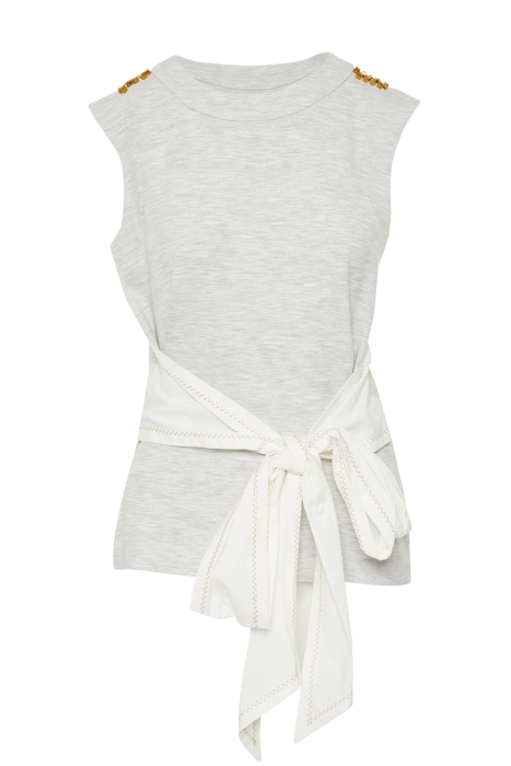 Gizia Grey Sleeveless Blouse with Binding Detail. 1 Gizia Grey Sleeveless Blouse with Binding Detail. 1