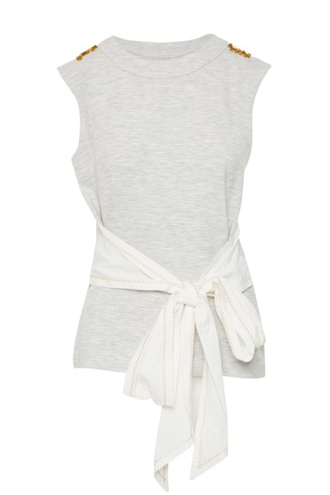 Gizia Grey Sleeveless Blouse with Binding Detail. 1