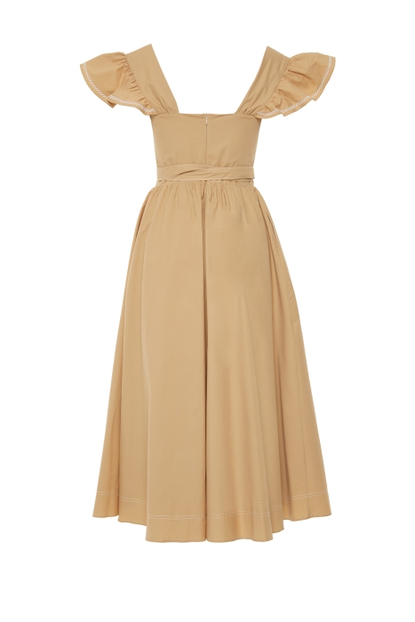 Gizia Beige Dress With Flounce Sleeves With Waist Binding Detail. 2