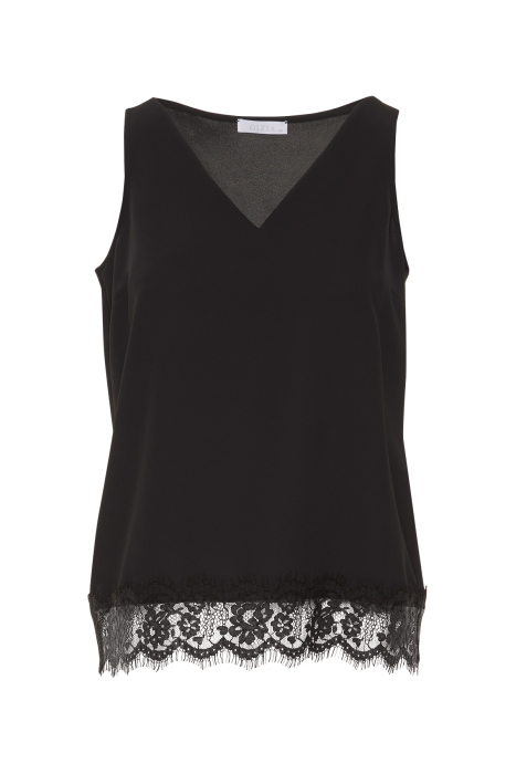 Gizia Black Blouse With V Neck Lace. 1