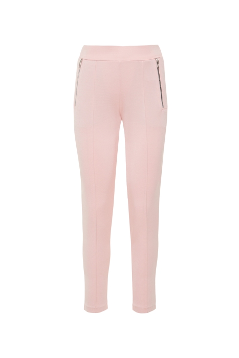 Gizia Rubber Waisted Pink Trousers With Metal Zipper Detail. 1